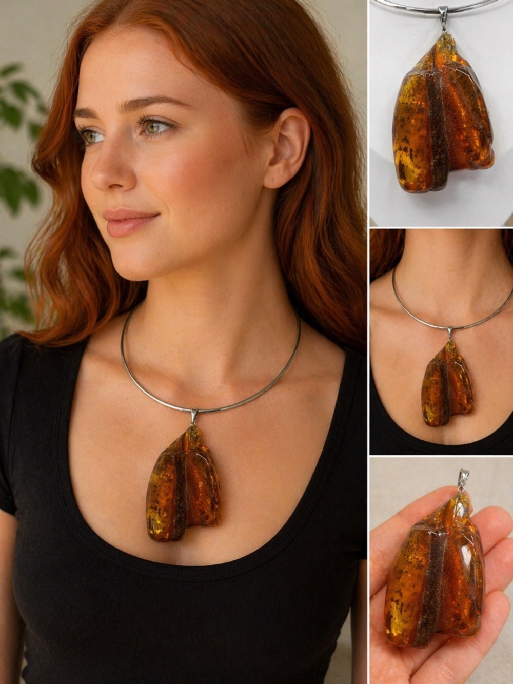 Amber Drop Pendant Necklace